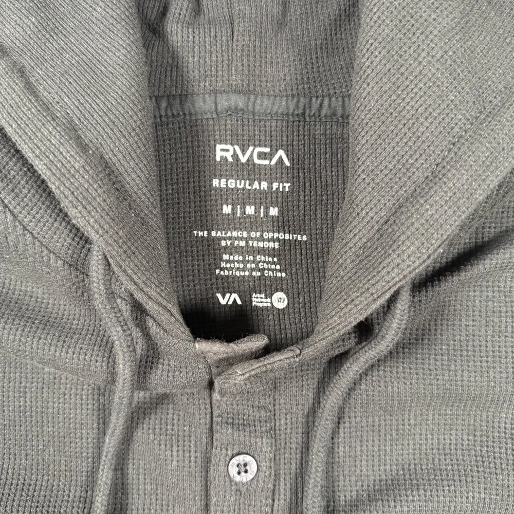 RVCA Waffle Knit Hoodie | Size M | Black Pullover Henley - Picture 4 of 7